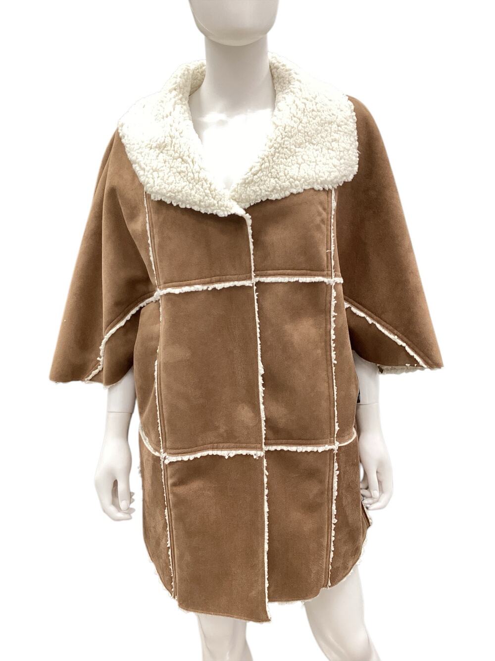 NWT Chico’s Women’s Coat With Cape Like Short Sleeves Size S/M Suede Sherpa Soft